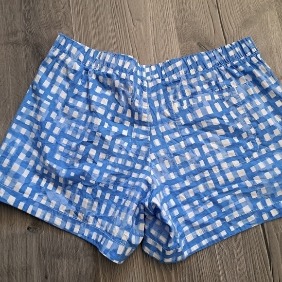 LILY PULITZER blue gingham big check shorts cotton spandex comfy elastic waist S - Picture 2 of 4